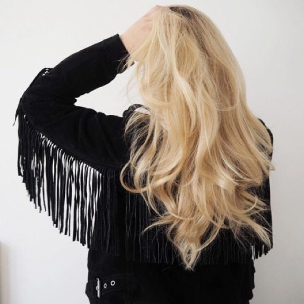 Faux suede fringe jacket